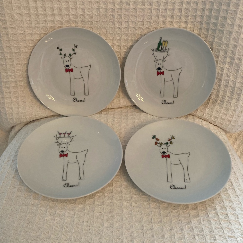 BIA Cordon Bleu Reindeer Design Cheers Ceramic Appetizer Plates - Set of 4